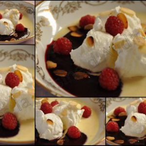 Oeufs en neige (îles flottantes) aux framboises