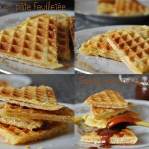 Gaufre en pâte feuilletée et sauce caramel au beurre salé
