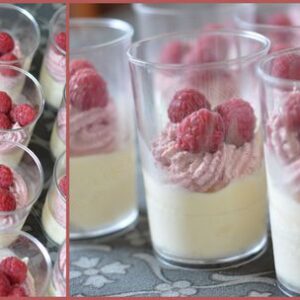 Crème chiboust et bavarois framboise en verrine